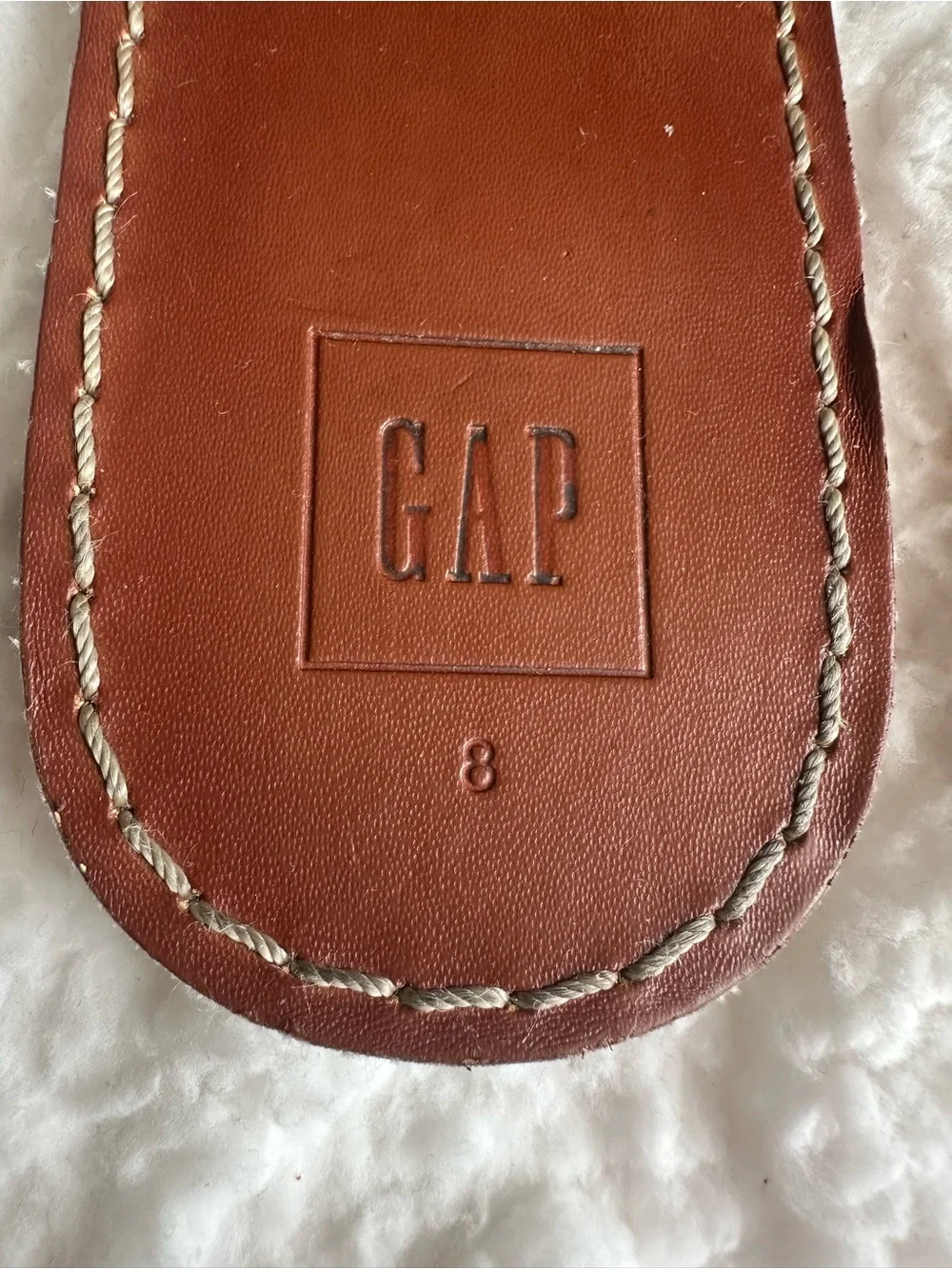 GAP Cross Strap Leather Slide Sandals in Cognac